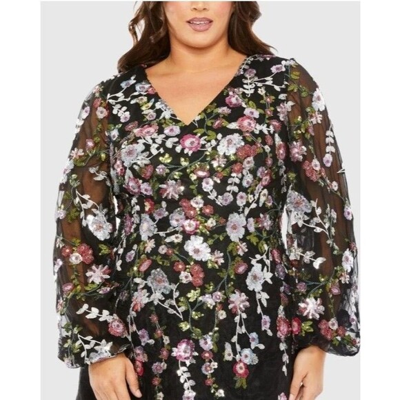 New Mac Duggal 20474 Black Sequin/Embroidered  Embellished A Line Dress (22W) - Picture 16 of 16